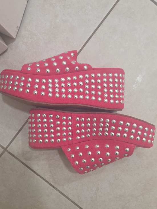 Mata Shoes - Hot Pink Studded Platform Slide Sandals